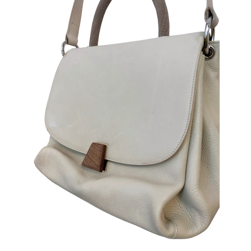 Akris Pebbled Leather Top Handle Shoulder Crossbody Bag‎ Ivory Wood Clasp - Picture 8 of 16